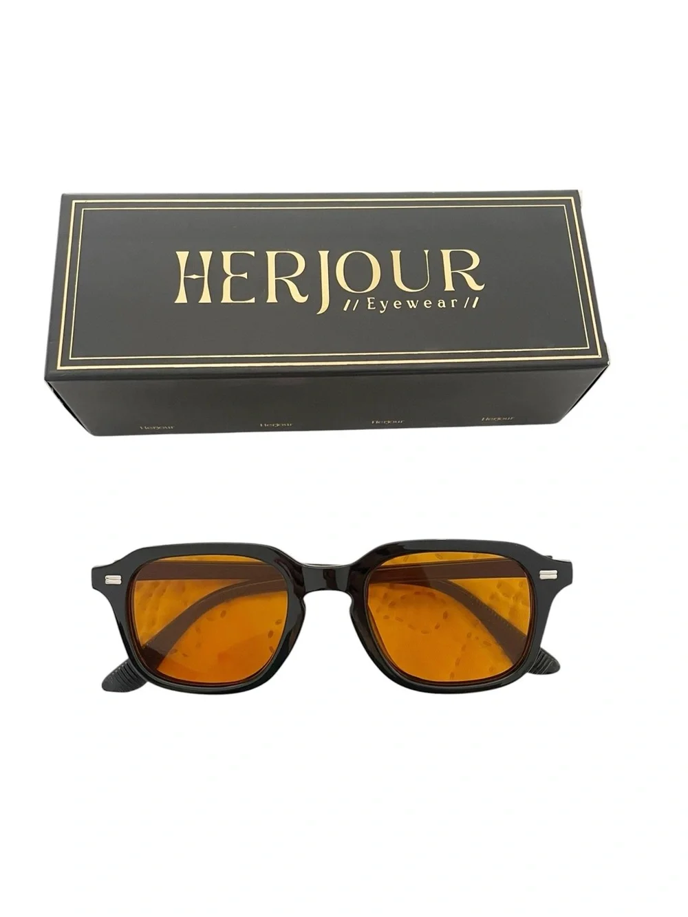 Retro Trendy Sunglasses Black Orange Lense 70s Classic Vintage Square Aviator